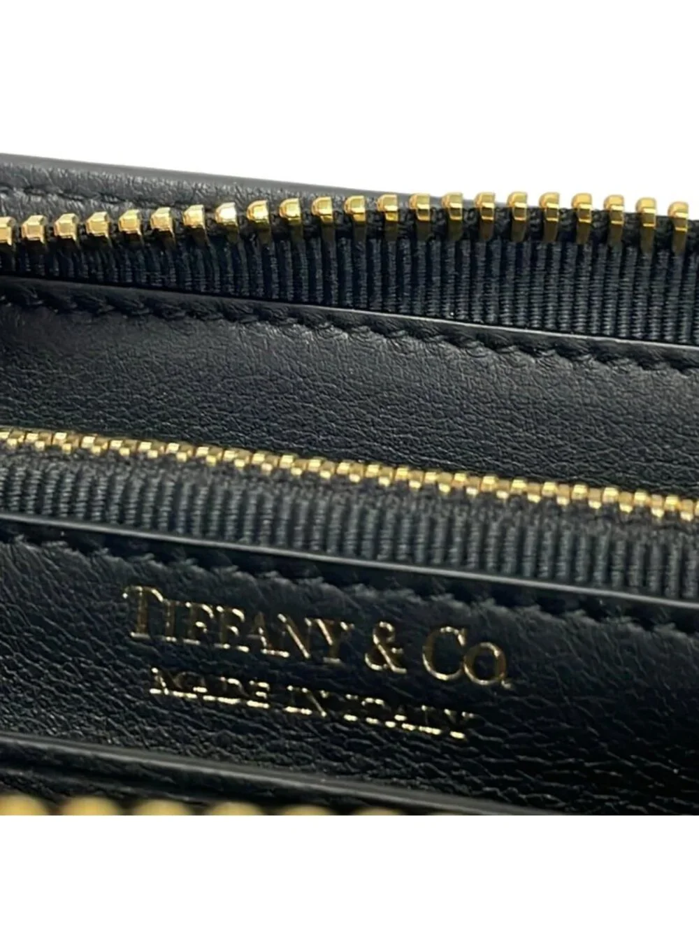 Tiffany & Co Coin Case Black Zip Around Leather